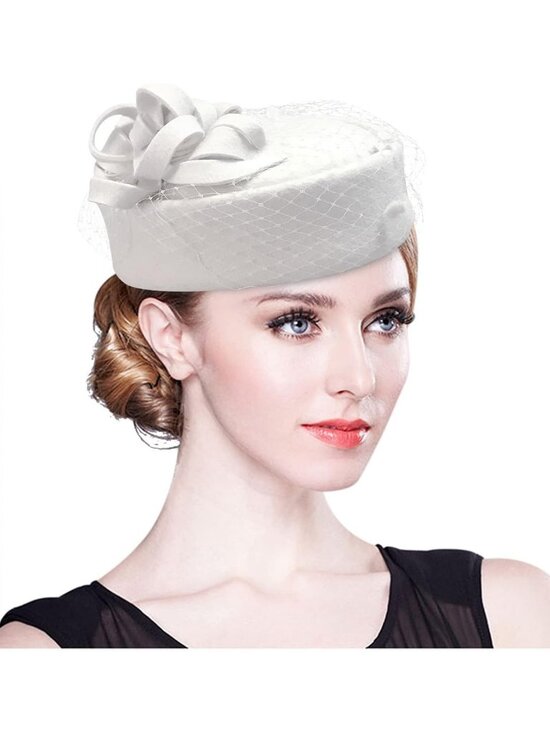 Vintage Wool Felt Pillbox Hat for Ladies | Church Derby Winter Fascinator with main image 4